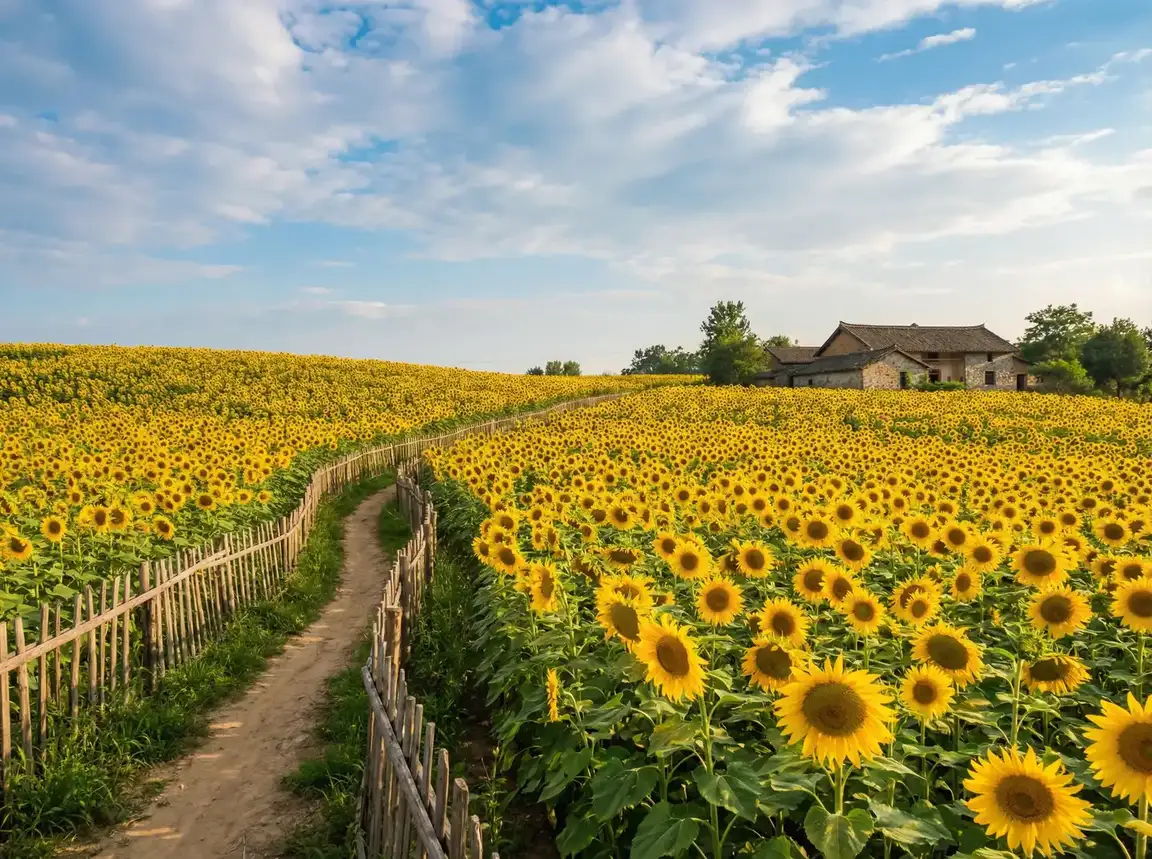 金灿灿的向日葵花海一望无际 - 老汉推车- 乡野花田