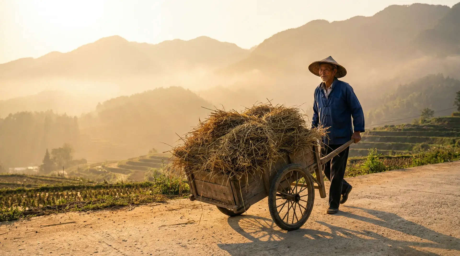 老农推车行走在乡间小路 - 老汉推车- 热门视频